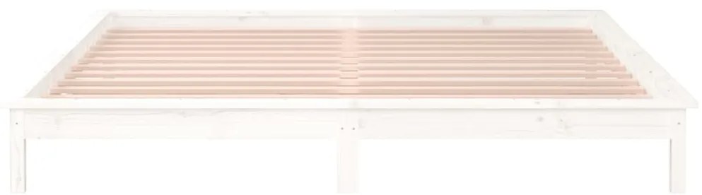 vidaXL Πλαίσιο Κρεβατιού LED Λευκό 150x200 εκ. King Size Μασίφ Ξύλο