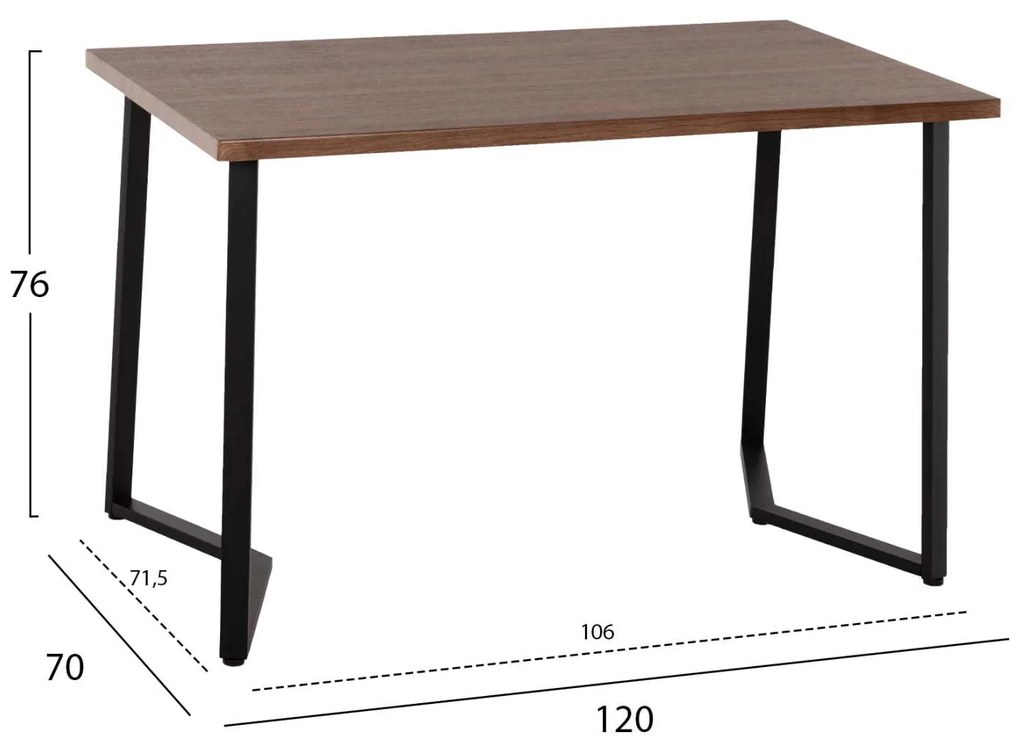 ΤΡΑΠΕΖΙ ΤΡΑΠΕΖΑΡΙΑΣ JAY HM9531 MDF ΚΑΡΥΔΙ-ΜΑΥΡA ΜΕΤΑΛΛΙΚΑ ΠΟΔΙΑ 120x70x76Υεκ.