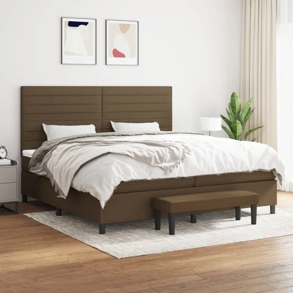 vidaXL Κρεβάτι Boxspring με Στρώμα Σκούρο Καφέ 200x200 εκ. Υφασμάτινο