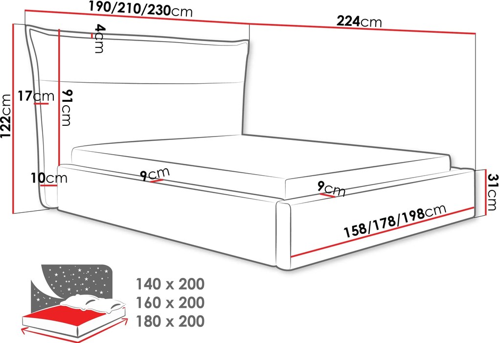 Επενδυμένο κρεβάτι Tinkus-160 x 200