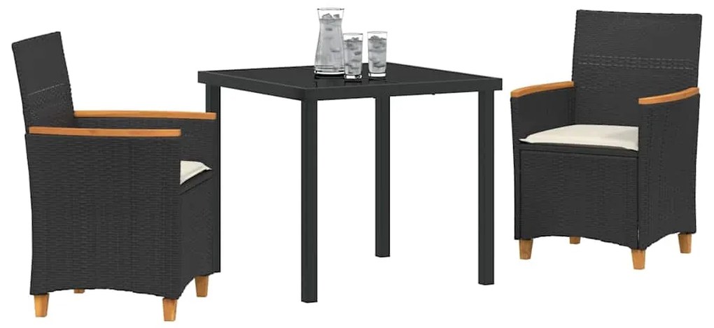 vidaXL Σέτ φαγητού για κήπο 3 pcs Μαύρο συνθετικό ρατάν