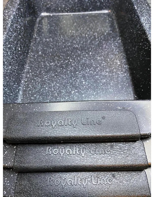 Σετ αντικολλητικά ταψιά  Royalty Line RL-CC3, 3 τμχ, Μαρμάρινη Επίστρωση, Λαβές Σιλικόνης, Μαύρο