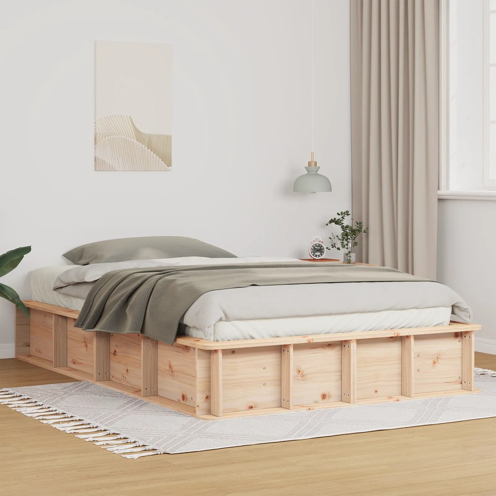 vidaXL Σκελετός Κρεβατιού Καφέ 135 x 190 cm Μασίφ ξύλο πεύκου