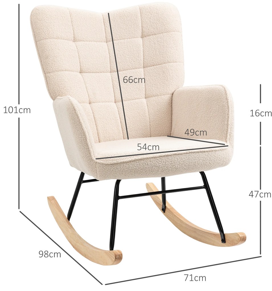 HOMCOM Πολυθρόνα κουνιστή σε ρετρό στυλ, μασίφ ξύλο, πολυθρόνα, πολυθρόνα χαλάρωσης, 98 εκ. x 71 εκ. x 101 εκ., Μπεζ