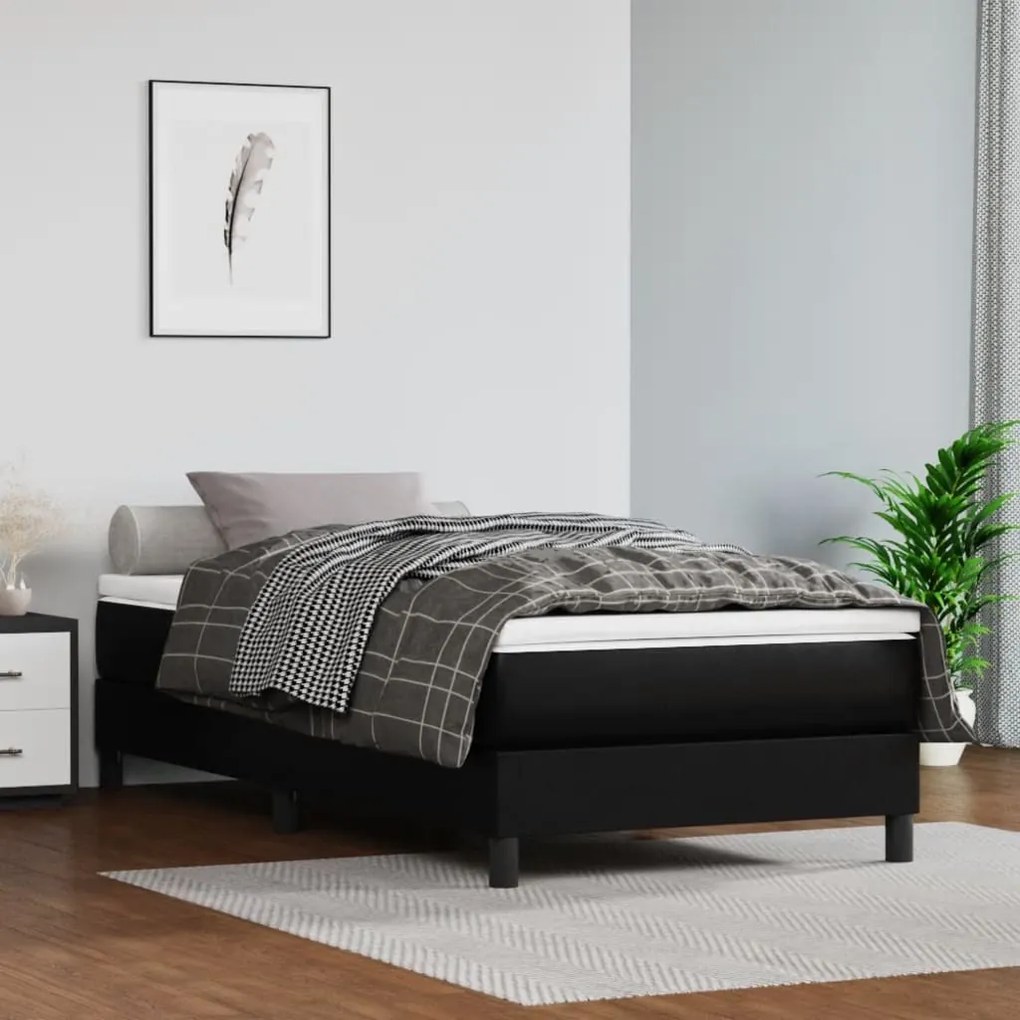 Κρεβάτι Boxspring με Στρώμα Μαύρο 80 x 200 εκ. Συνθετικό Δέρμα