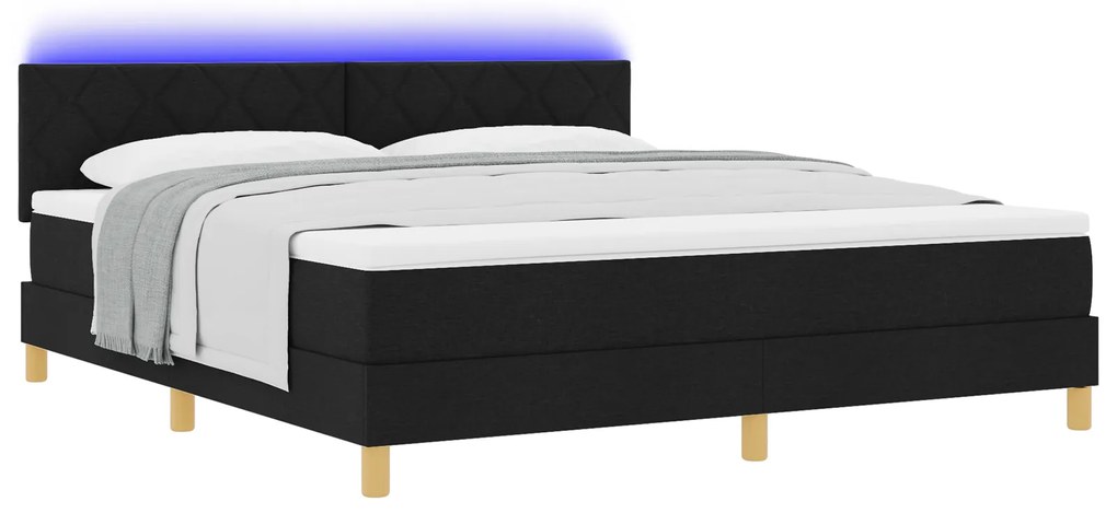 vidaXL Κρεβάτι Box Spring με Στρώμα & Φως LED Μαύρο 180x200 εκ Ύφασμα