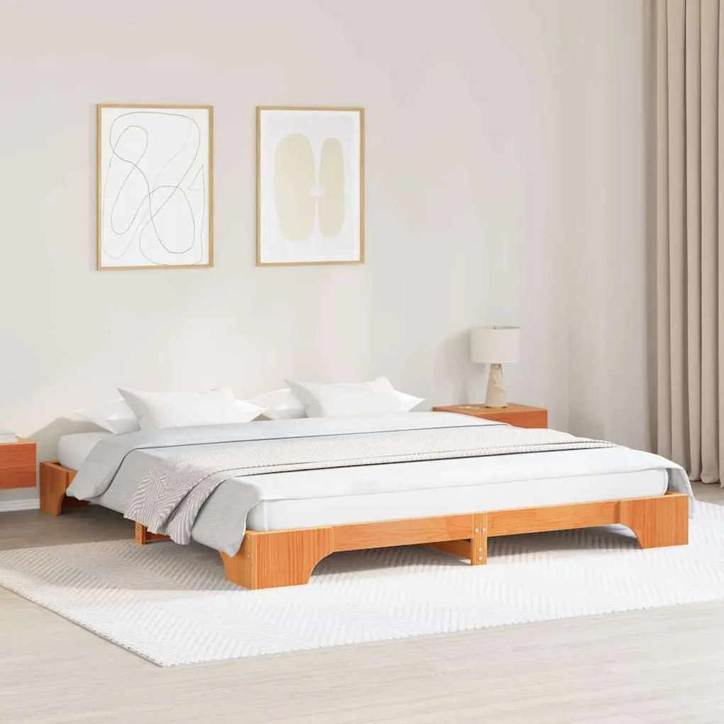 vidaXL Σκελετός Κρεβατιού Καφέ κεριού 200 x 200 cm Μασίφ ξύλο πεύκου