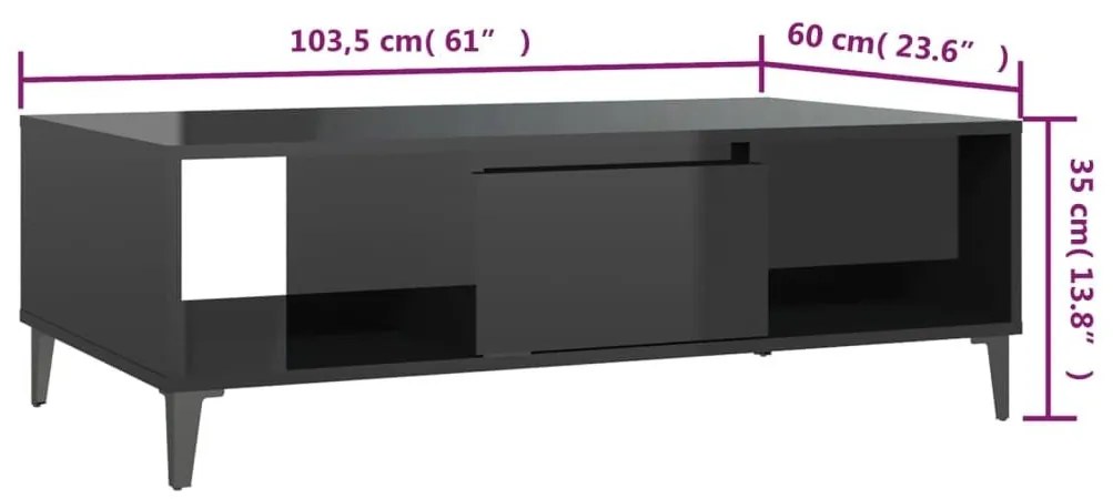 Τραπεζάκι Σαλονιού Γυαλιστερό Λευκό 103,5x60x35 εκ. Επεξ. Ξύλο - Μαύρο