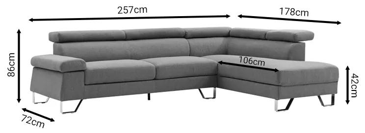 Γωνιακός καναπές Gracious pakoworld δεξιά γωνία ύφασμα ανθρακί 257x178x86εκ