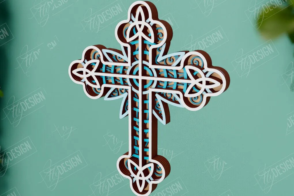 Σετ των 2 Intra απο ξύλο plywood 3mm-4mm πάχος 3D Layered Cross | Χριστιανικό σύμβολο |CNC Δίασταση 30x20 cm INTRAFABR-110184438