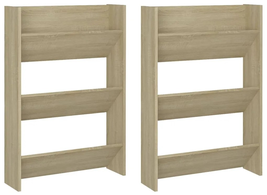 vidaXL Παπουτσοθήκες Τοίχου 2 τεμ. Sonoma Δρυς 60x18x90εκ. Μοριοσανίδα