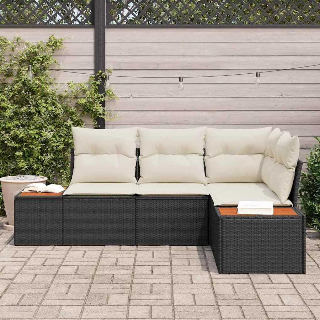 vidaXL Σετ Καναπέ Κήπου με μαξιλάρι 4 pcs Μαύρο Πολυ ράταν