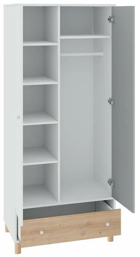 Ντουλάπα Omaha P102, Artisan βελανιδιά, Γκρι, Άσπρο, 190x80x50cm, 69 kg, Πόρτες ντουλάπας: Με μεντεσέδες, Αριθμός ραφιών: 5, Αριθμός ραφιών: 5