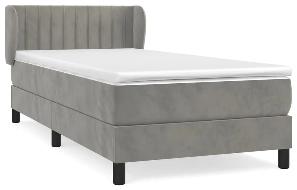 vidaXL Κρεβάτι Boxspring με Στρώμα Ανοιχτό Γκρι 80x200 εκ. Βελούδινο