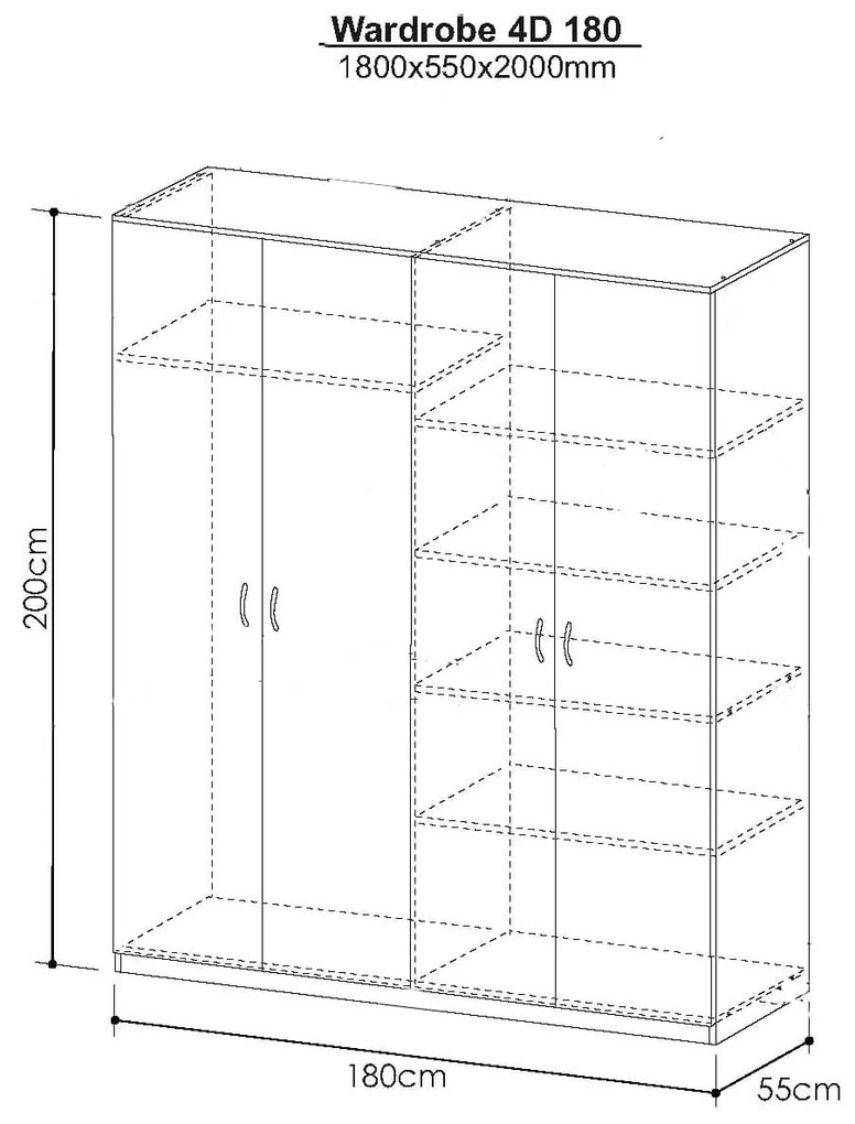 Τετράφυλλη Ντουλάπα Ρούχων KENDALL Sonoma 180x55x200