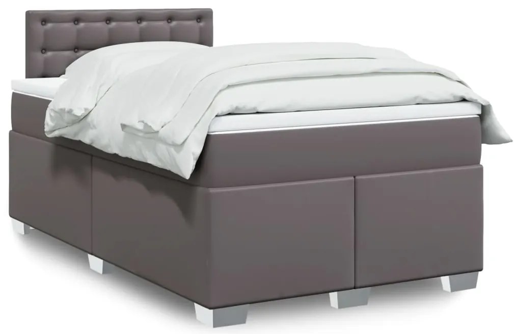 vidaXL Κρεβάτι Boxspring με Στρώμα Γκρι 120x200εκ. από Συνθετικό Δέρμα