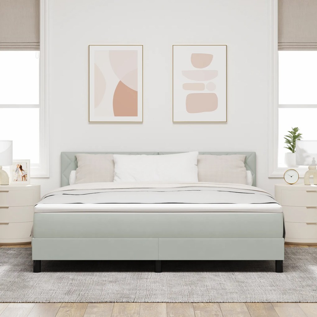 vidaXL Κρεβάτι Box Spring με Στρώμα σε Ανοιχτό Γκρι Super King Βελούδο