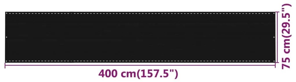 vidaXL Διαχωριστικό Βεράντας Μαύρο 75x400 εκ. από HDPE