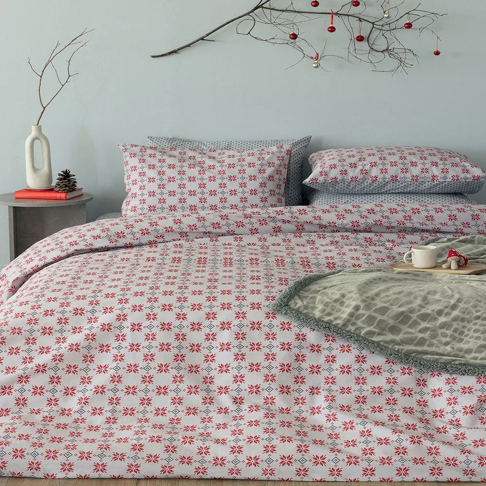 Σεντόνια FL6253 (Σετ 4τμχ) Red Palamaiki Υπέρδιπλo 240x260cm 100% Cotton