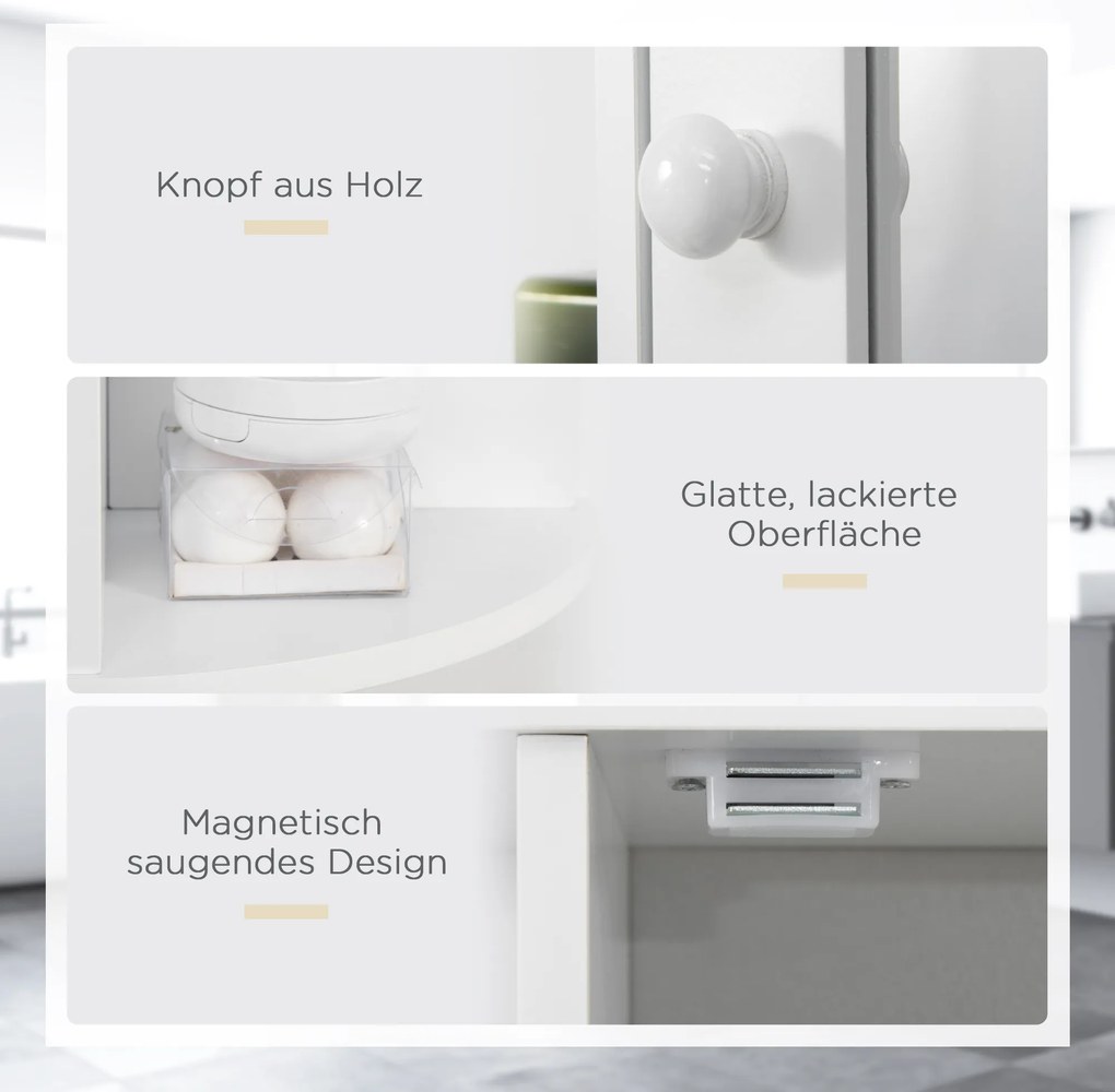 HOMCOM Ντουλάπι Καθρέφτης Μπάνιου, 8 Ράφια, Πόρτες Καθρέφτη, Αδιάβροχο, 66 cm x 17 cm x 63 cm, Λευκό