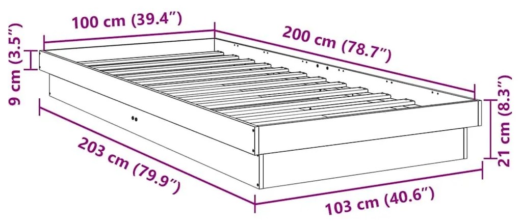 Πλαίσιο κρεβατιού χωρίς στρώμα 100x200 cm μασίφ ξύλο δρυός - Καφέ