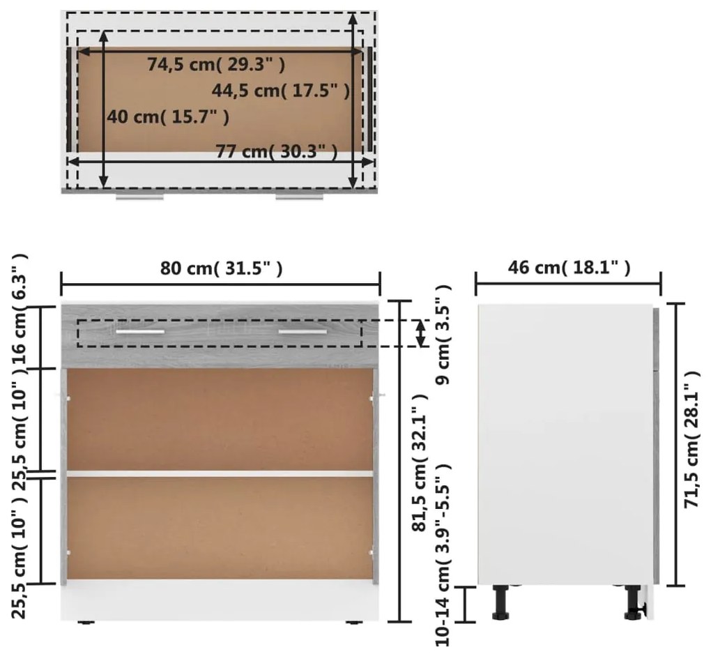 Έπιπλο Με Συρτάρι Γκρι Sonoma 80x46x81,5 εκ. Επεξεργ. Ξύλο - Γκρι