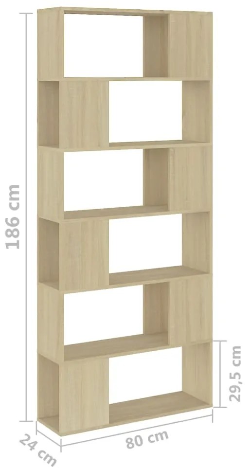 vidaXL Βιβλιοθήκη/Διαχωρ. Χώρου Sonoma Δρυς 80x24x186 εκ. Επεξ. Ξύλο