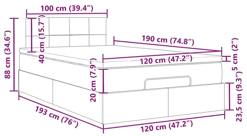 Οθωμανικό κρεβάτι με στρώμα Cream 120x190 cm Ύφασμα - Κρεμ