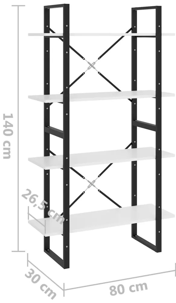 vidaXL Βιβλιοθήκη με 4 Ράφια Λευκή 80 x 30 x 140 εκ. από Επεξ. Ξύλο
