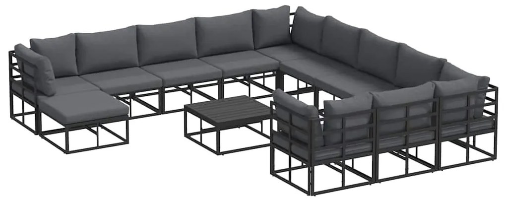vidaXL Σετ Καναπέ Κήπου 13 pcs Μαύρο Αλουμίνιο