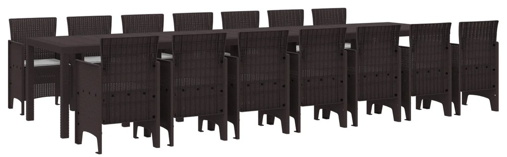 vidaXL Σετ Τραπεζαρίας Κήπου 15 pcs Καφέ Large Ρατάν πολυαιθυλενίου