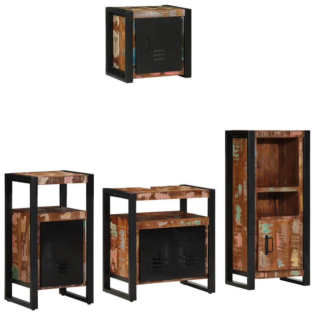 vidaXL Σετ Επίπλων Μπάνιου 4 pcs Πολύχρωμο Στερεό ανακτημένο ξύλο
