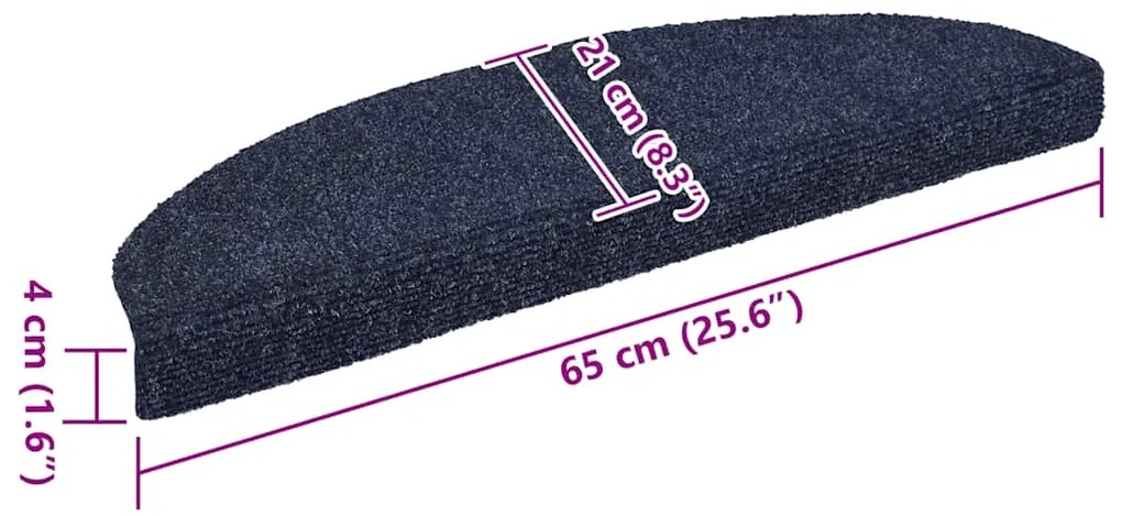 Πατάκια Σκάλας Αυτοκόλλητα 15 τεμ. Μπλε 65x21x4εκ. Βελονιασμένο 132701
