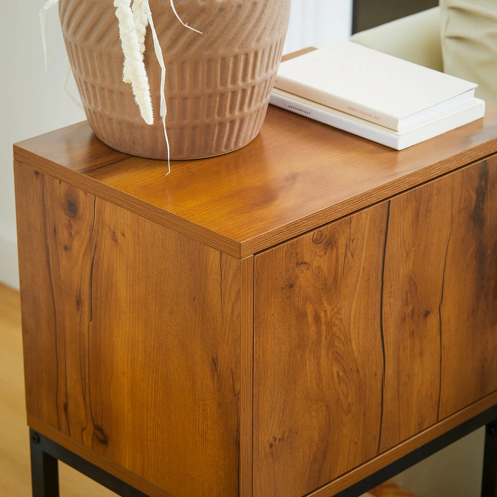 HOMCOM Τραπέζι κονσόλας σε βιομηχανικό στυλ, βοηθητικό τραπέζι, μπουφές, 1 ντουλάπι, Καφέ + Μαύρο