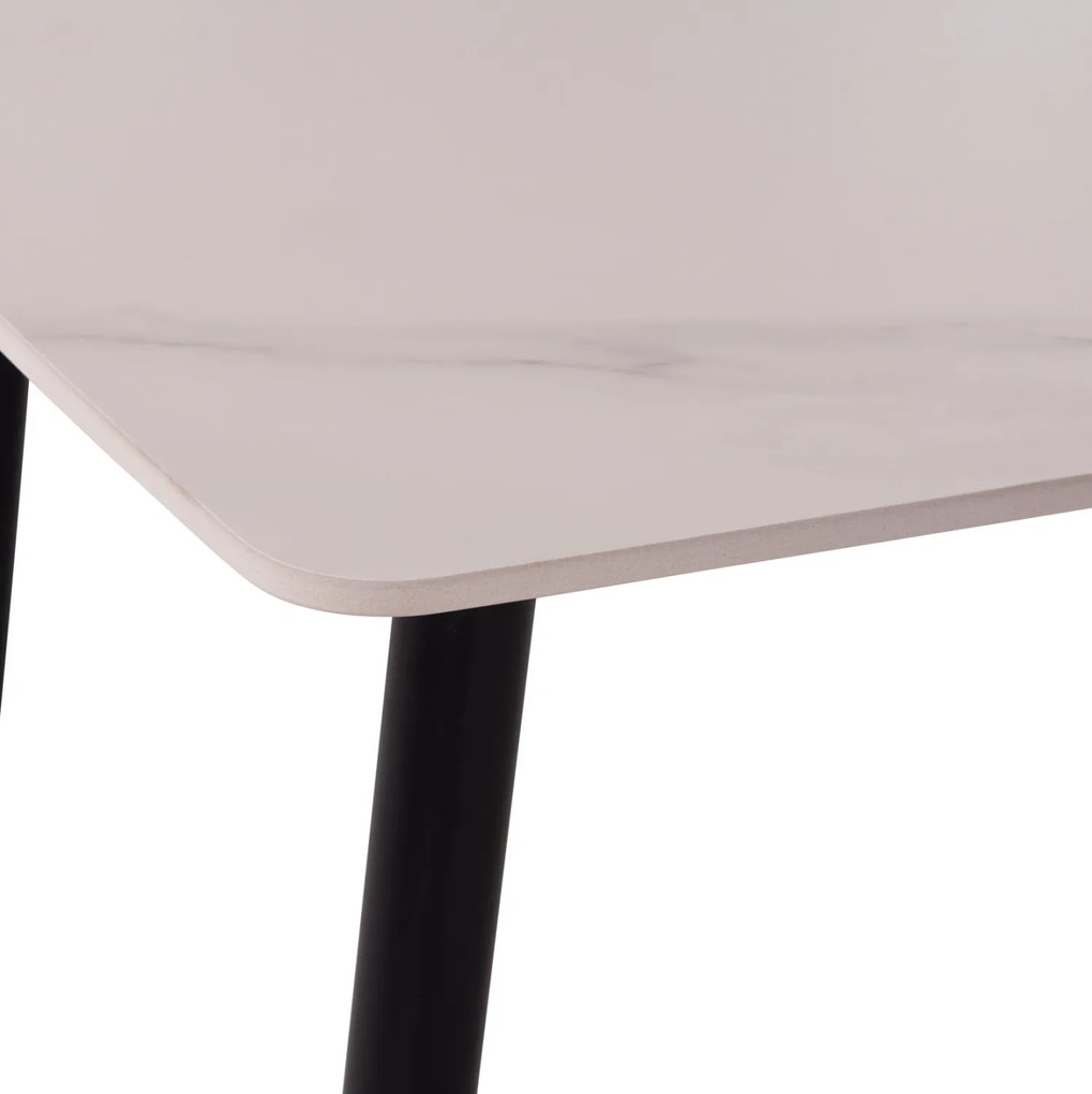 Τραπέζι Rav λευκό μαρμάρου sintered stone-μαύρο μέταλλο 140x80x75