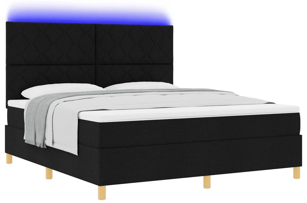 vidaXL Κρεβάτι Box Spring με Στρώμα & LED Μαύρο 180x200 εκ. Ύφασμα