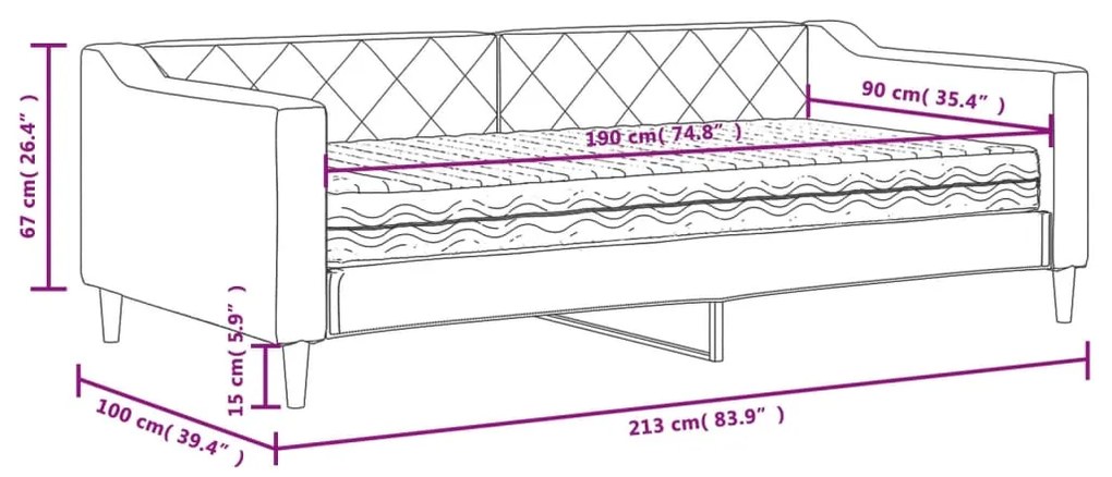 Καναπές Κρεβάτι με Στρώμα Σκούρο Γκρι 90 x 190 εκ. Υφασμάτινο 3197419