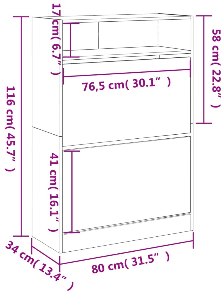 Παπουτσοθήκη με 2 Ανακλ. Συρτάρια Sonoma Δρυς 80x34x116 εκ. - Καφέ