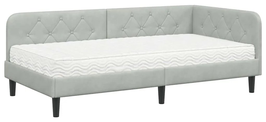 vidaXL Κρεβάτι Γωνίας με στρώμα Ανοιχτό γκρι 100 x 200 cm Βελούδο