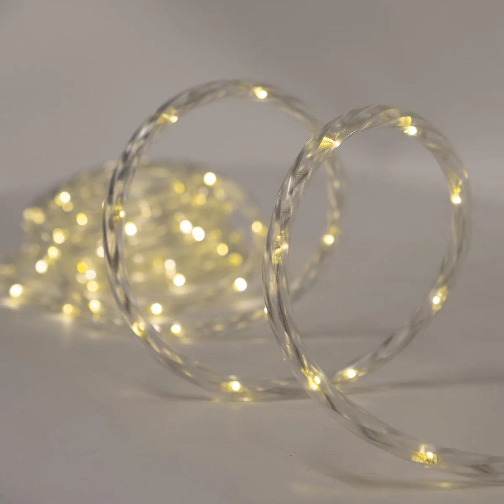 Χριστουγεννιάτικα Λαμπάκια 120 Led Φωτοσωλήνας 6μ Θερμό Λευκό Ηλιακά Με Πρόγραμμα Eurolamp 600-22165
