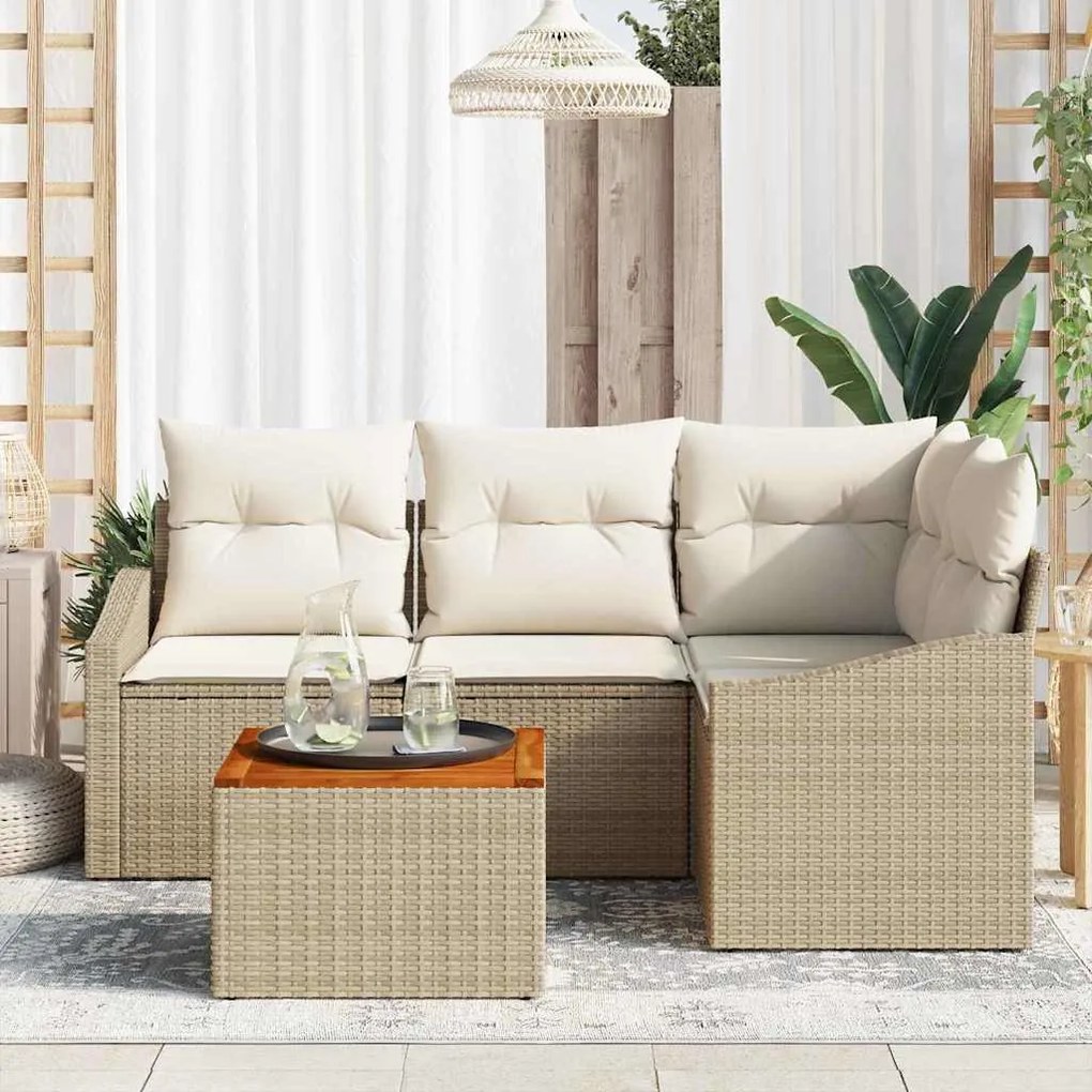 vidaXL Σετ Καναπέ Κήπου με μαξιλάρι 5 pcs Μπεζ Πολυ ράταν