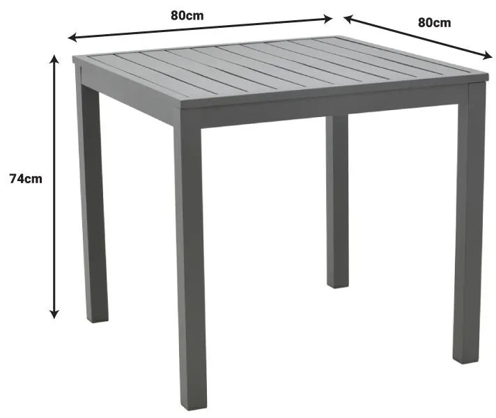 Τραπέζι Kliton  αλουμινίου ανθρακί 80x80x74εκ 80x80x74 εκ.