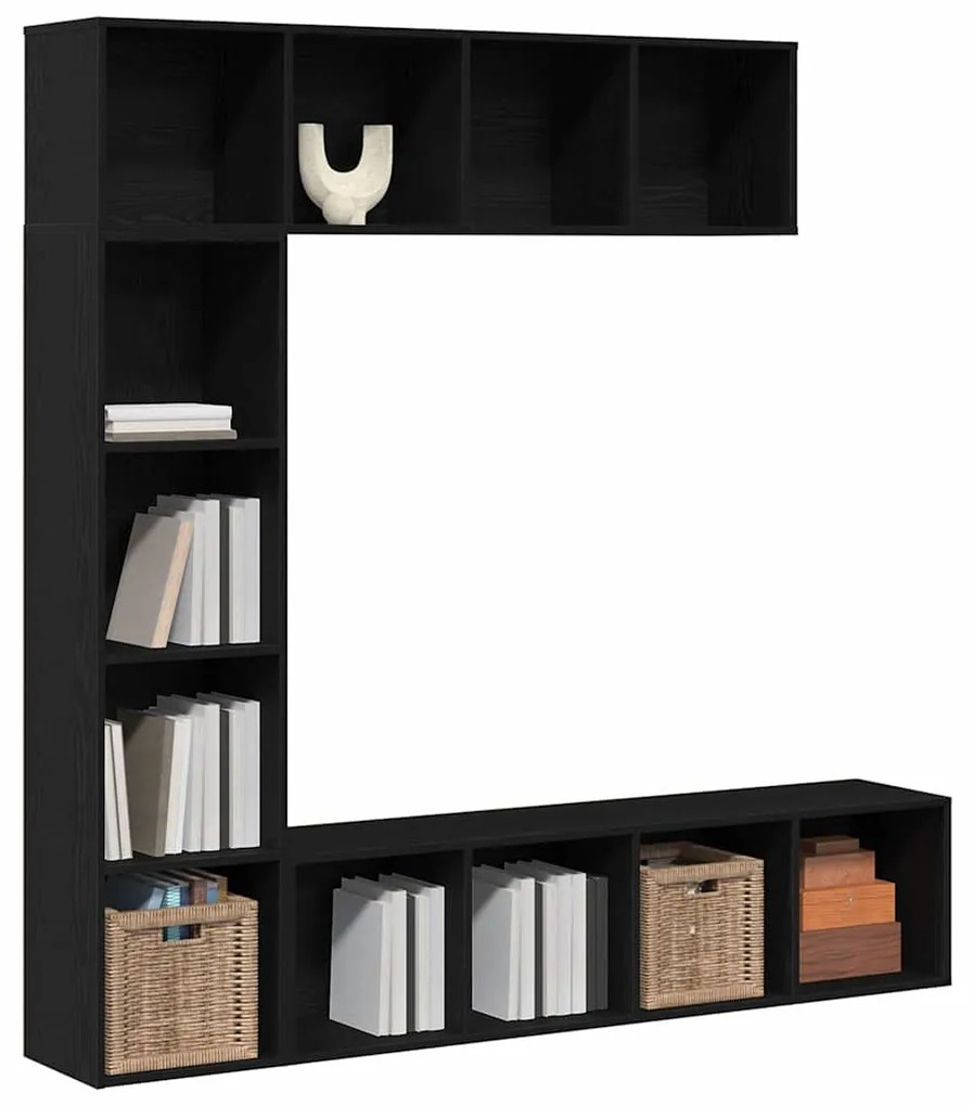 vidaXL Βιβλιοθήκη 3 pcs Μαύρη Οξυά 36 x 30 x 143 cm Επεξεργασμένο ξύλο