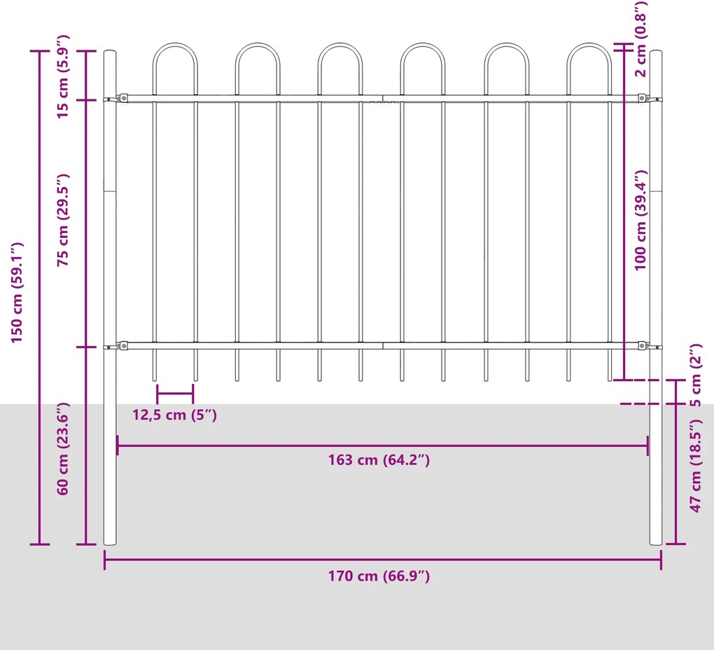 vidaXL Λευκός Φράχτης Κήπου με Hoop Top, 8.5x1 μ, Χάλυβας