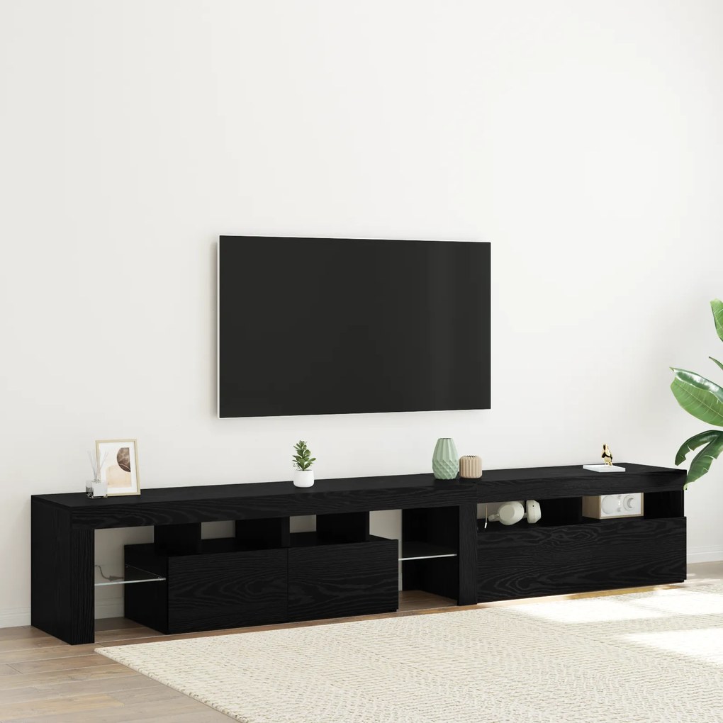 vidaXL Κάβες τηλεόρασης 2 τμχ με LED φώτα Μαύρη βελανιδιά Επεξεργασμένο ξύλο