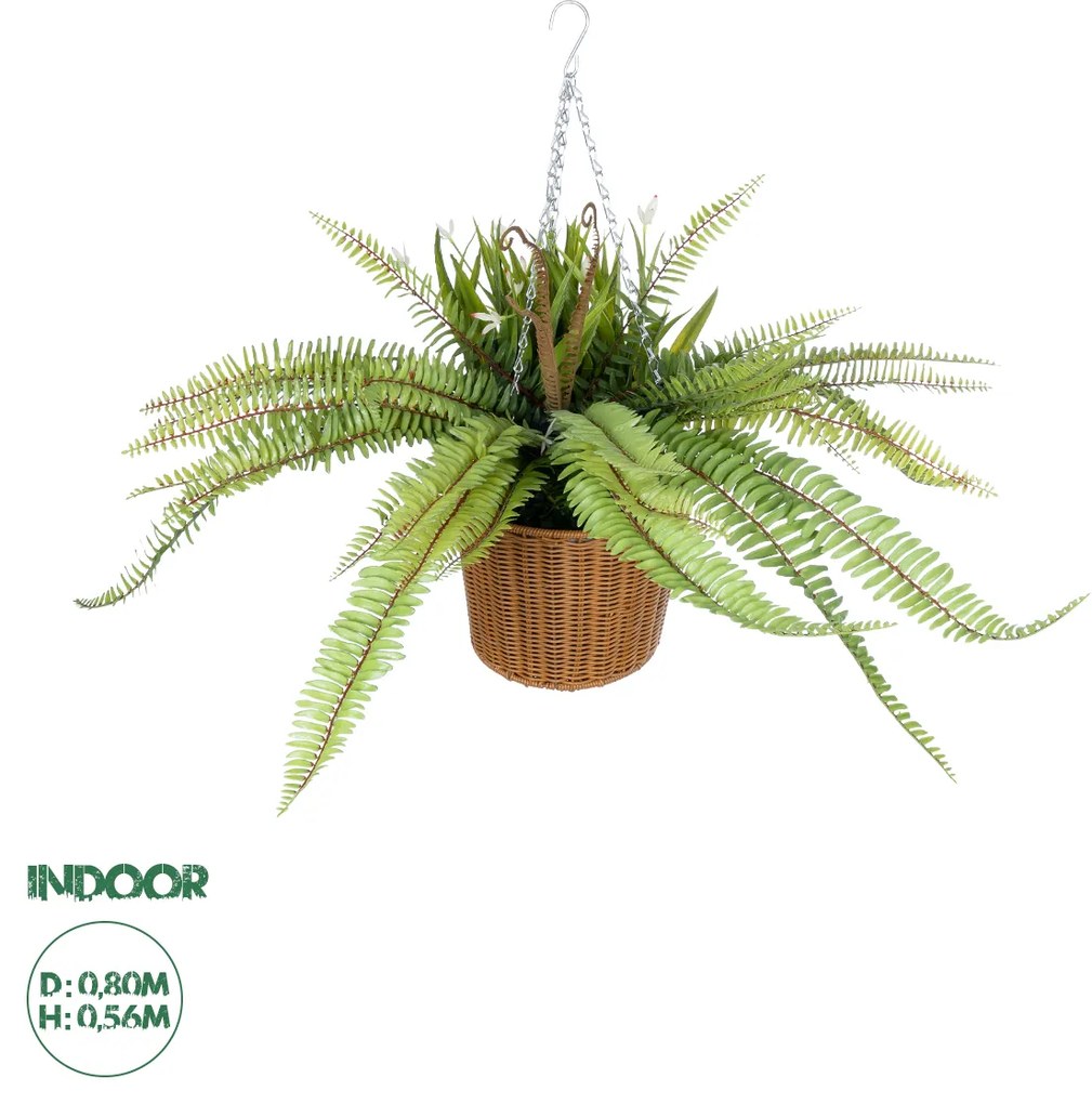 GloboStar® Artificial Garden FERN HANGING BOUQUET PLANT 20629 Τεχνητό Κρεμαστό Διακοσμητικό Φυτό Φτέρης  Y65cm