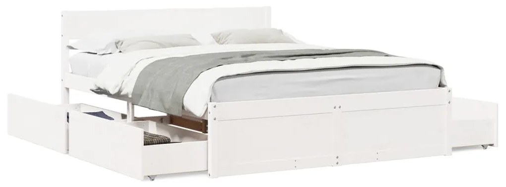 vidaXL Πλαίσιο Κρεβατιού Συρτάρια Λευκό 140x200 εκ. Μασίφ Ξύλο Πεύκου