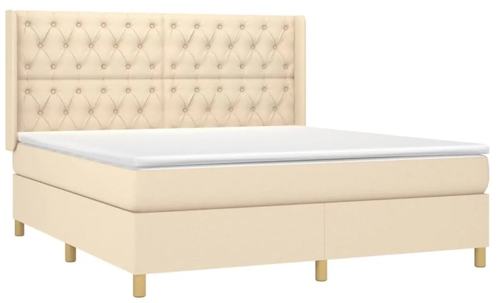 Κρεβάτι Boxspring με Στρώμα Κρεμ 160x200 εκ. Υφασμάτινο - Κρεμ