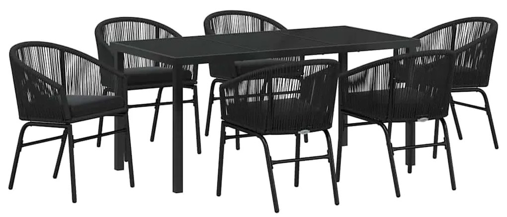 vidaXL Σέτ φαγητού για κήπο 7 pcs Μαύρο Πολυ ράταν