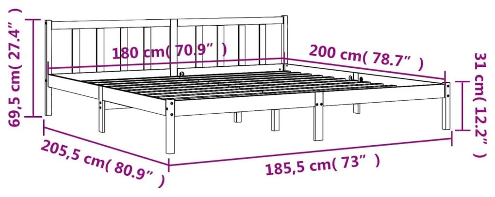 Σκελετός Κρεβ. Χωρίς Στρώμα Καφέ Κεριού 180x200 εκ Μασίφ Πεύκο - Καφέ